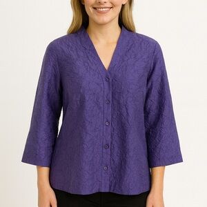 Eileen Fisher Purple Silk Crinkle Blouse